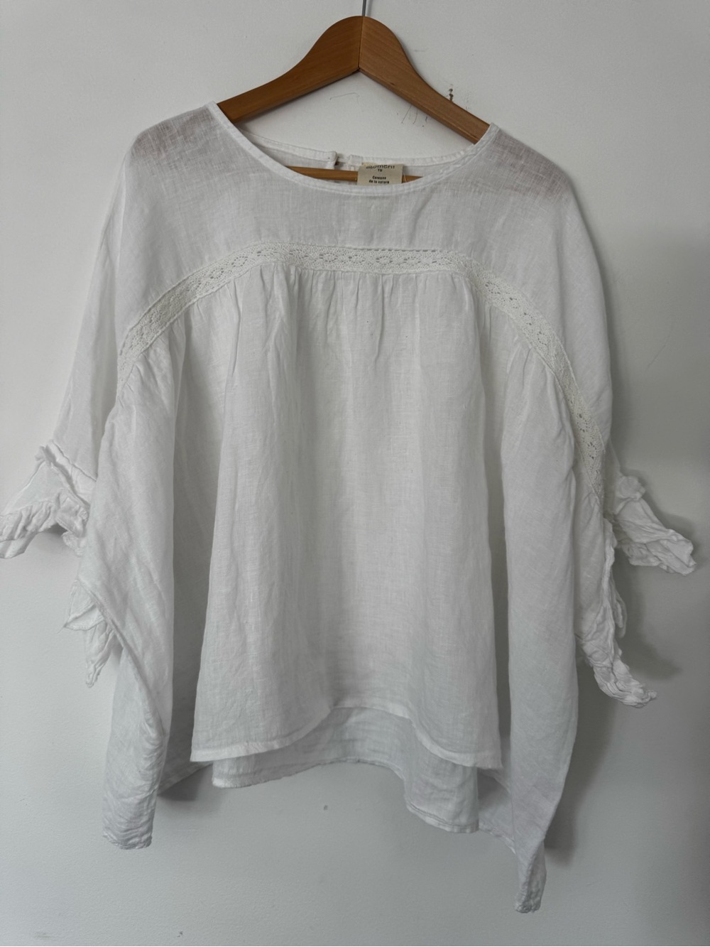 White 100% Linen Peasant Top - Lightweight Boho Blouse